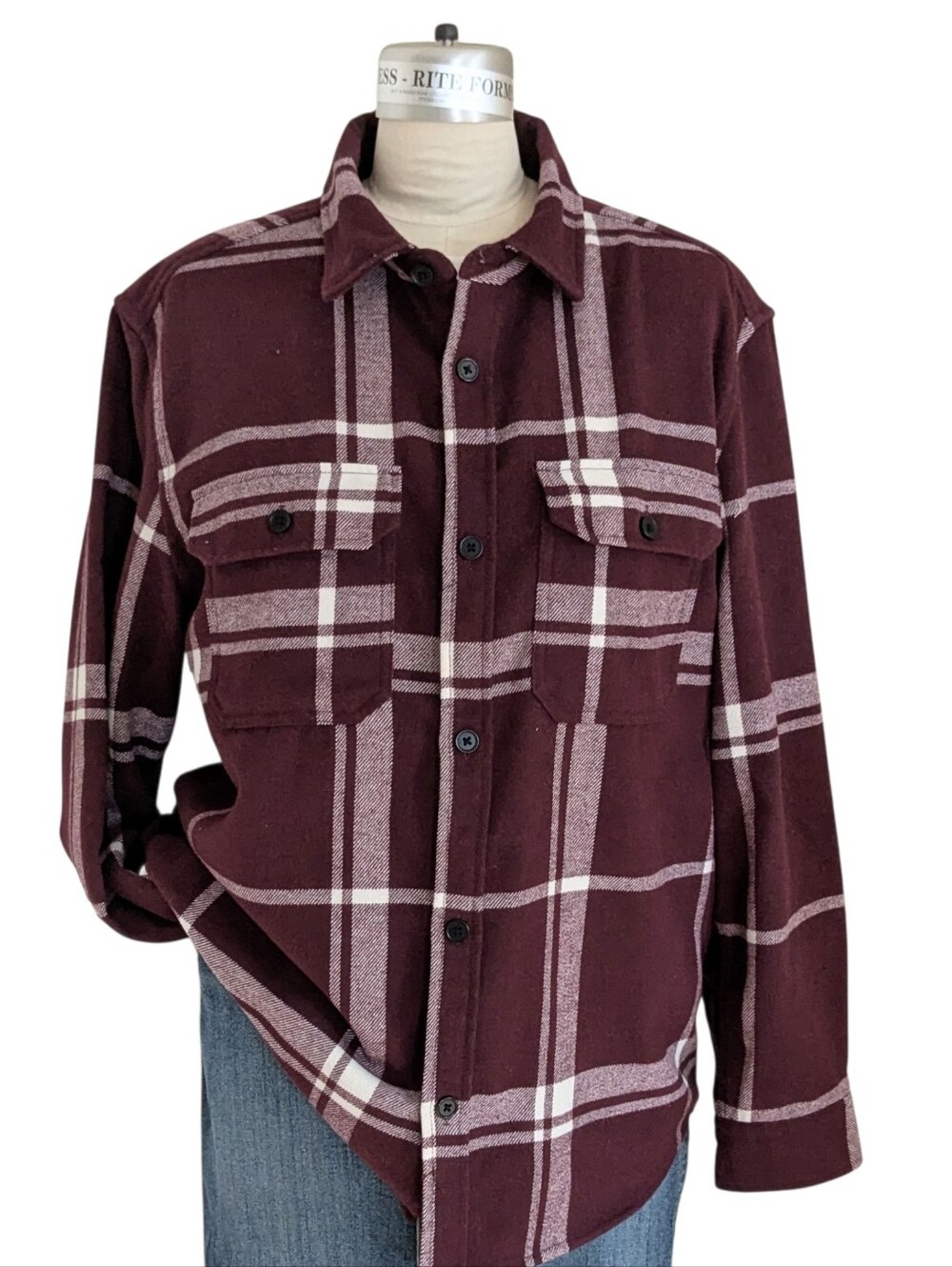 H&M Burgundy Plaid Shacket Size Large
